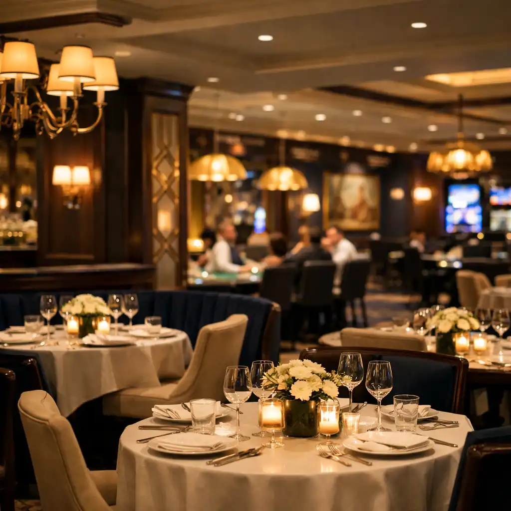 Salle de restaurant élégante avec vue sur le salon de jeux