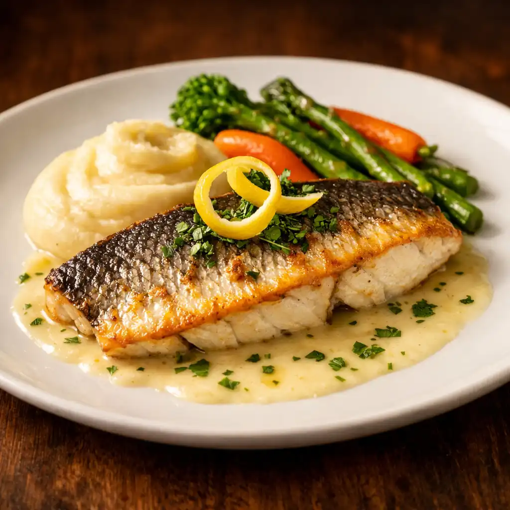 Loup de mer rôti, beurre blanc au citron
